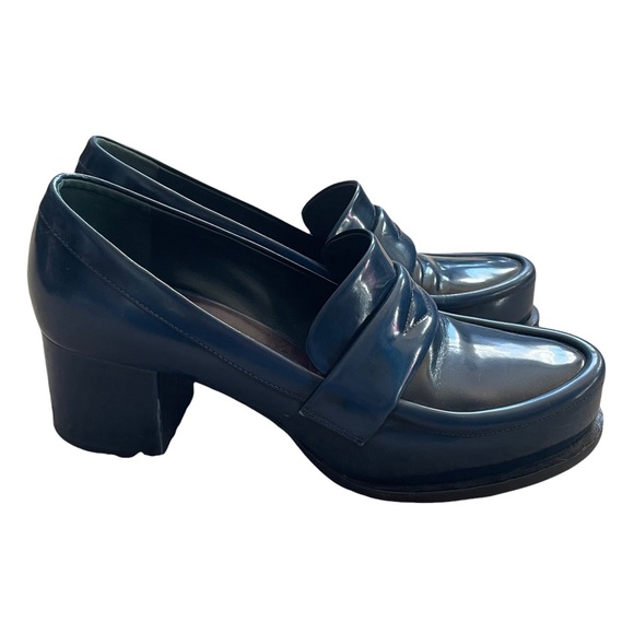 Jil Sander Blue Leather Block Heeled Loafers - Picture 6 of 14